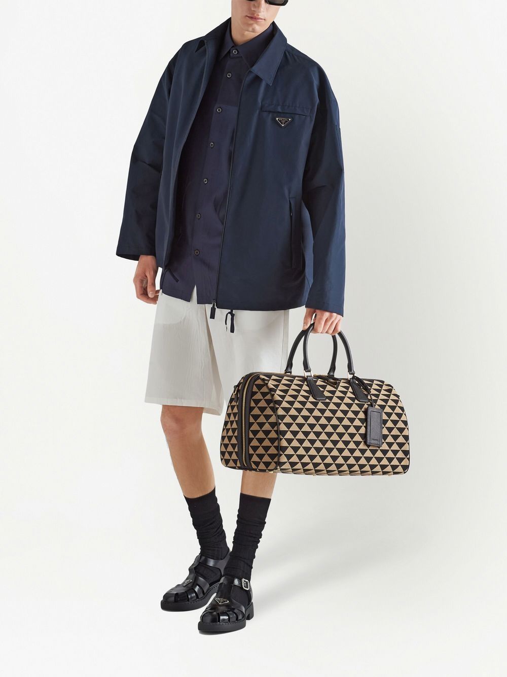 Pra*a symbole embroidered fabric travel bag