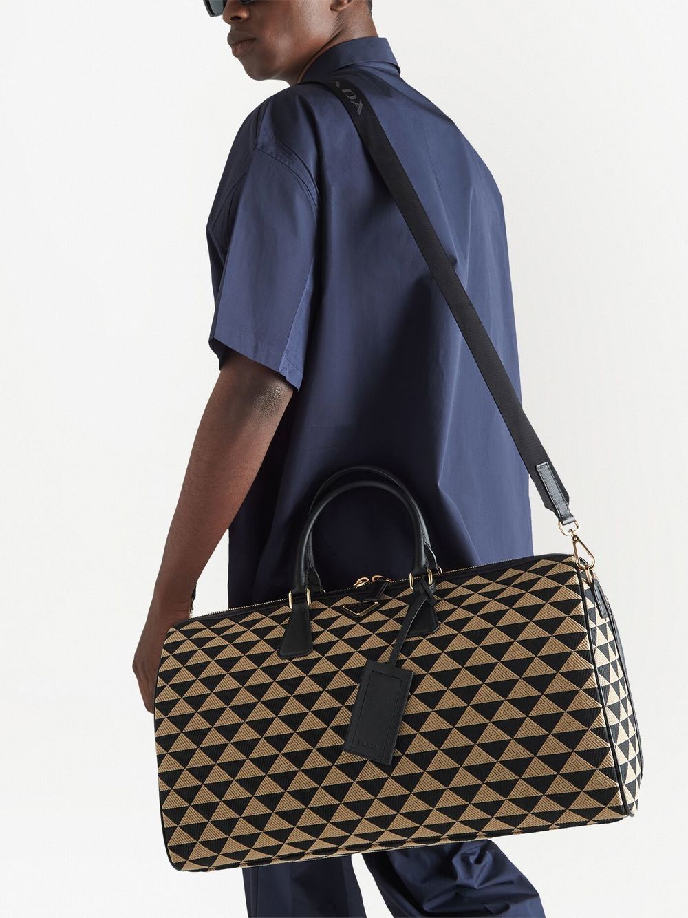 Pra*a symbole embroidered fabric travel bag